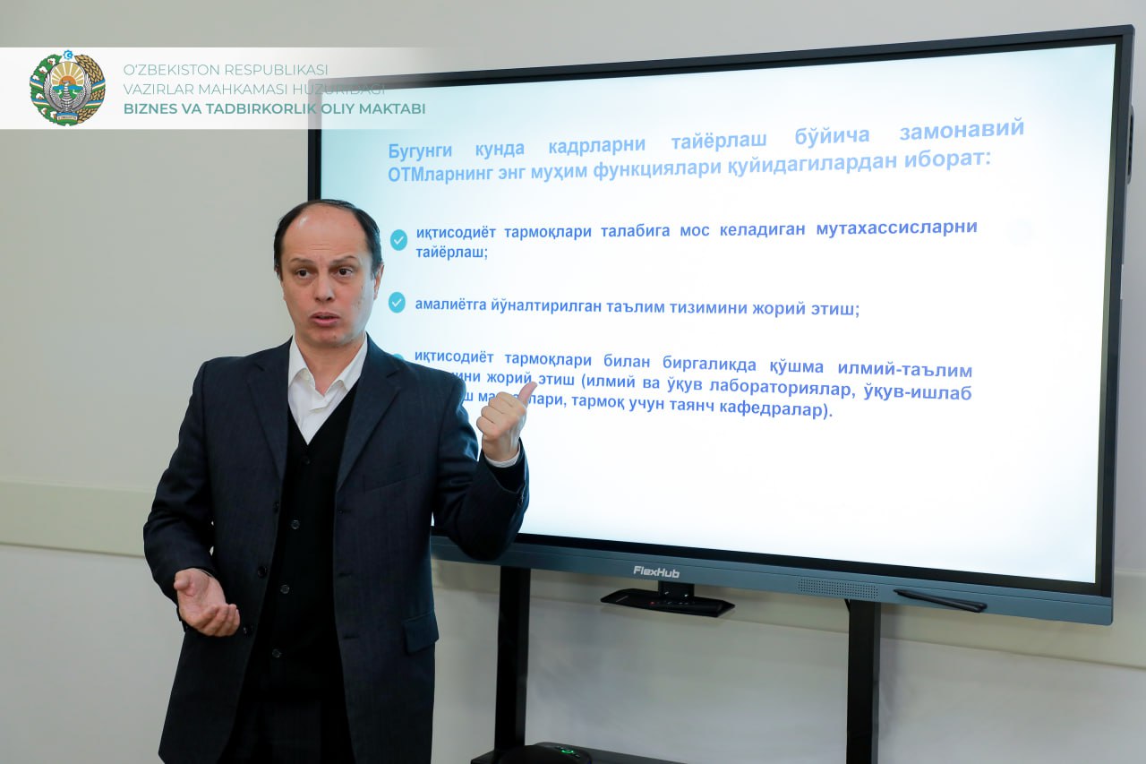 Biznes va tadbirkorlik oliy maktabida “Talabalarning startap loyihalarini amalga oshirishda oliy ta’lim muassasalarining salohiyatini oshirish” mavzusida amaliy seminar bo‘lib o‘tdi