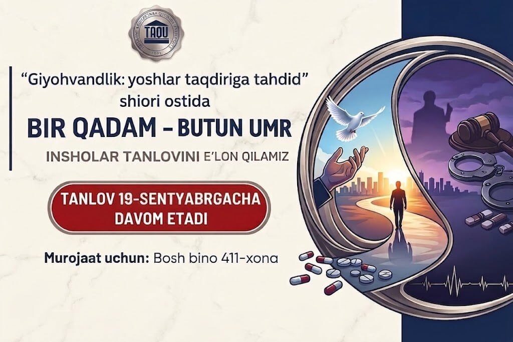 “Giyohvandlik: yoshlar taqdiriga tahdid” shiori ostida “Bir qadam – butun umr” rasmlar tanlovini eʼlon qilamiz